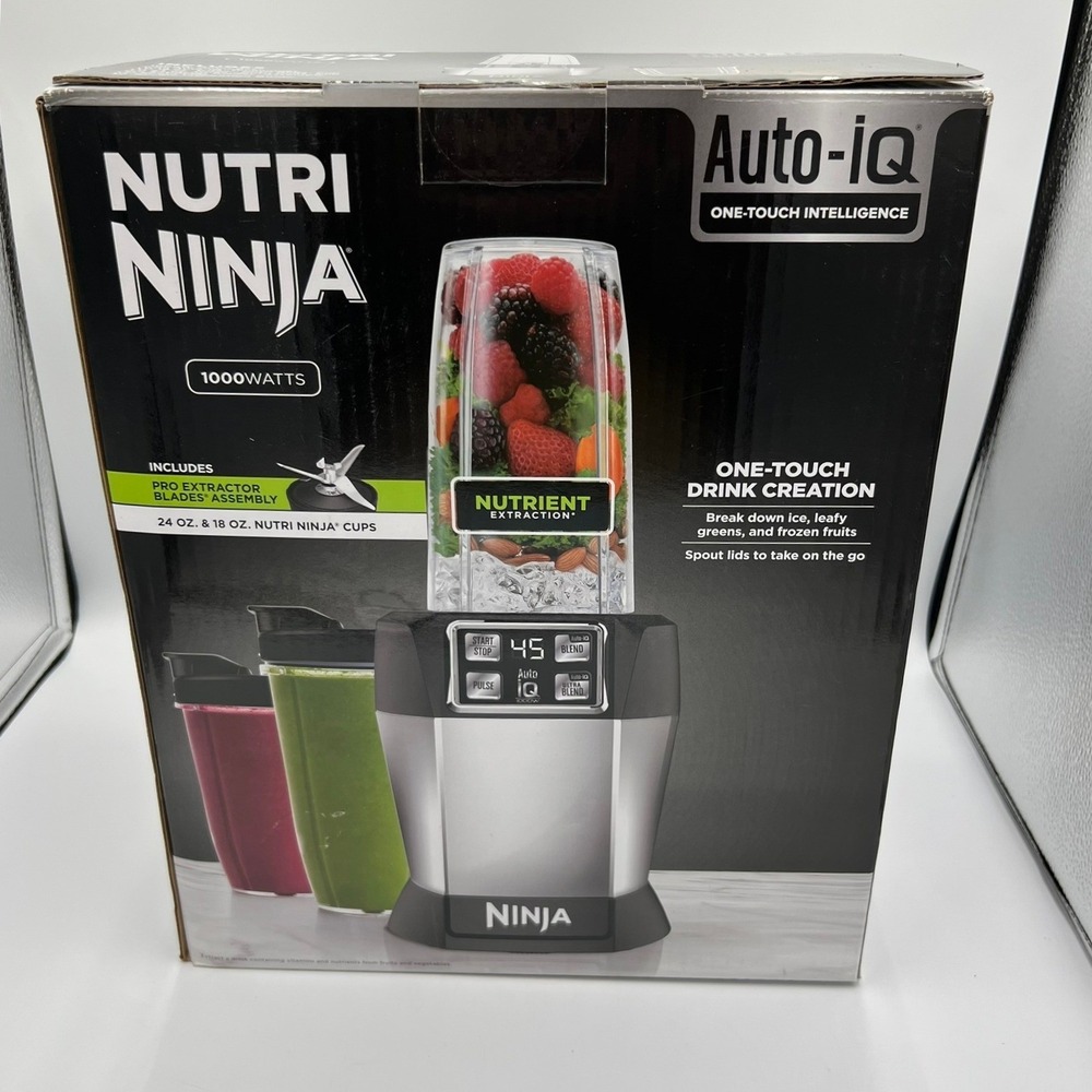 Nutri Ninja Blender BL480 Auto-iQ 1000W Silver Black New 18/24oz Cups - Picture 2 of 12